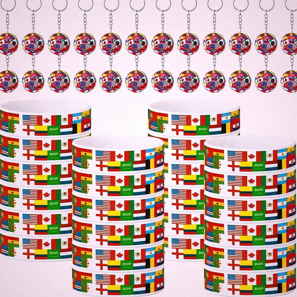 48 Pcs 2026 Soccer Party Favors with Bracelets: 7.95 x 0.79 inch, Multicolor