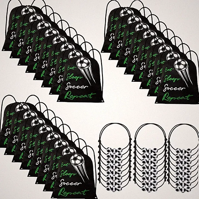 48 Pcs Soccer Party Favors, 24 Pcs Lightweight Drawstring Bags & 24 Pcs Adjus...