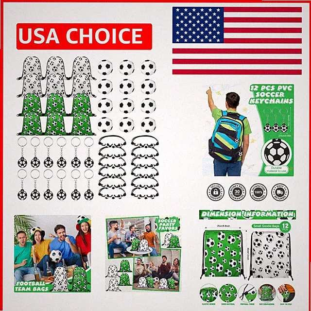 48 Pcs Soccer Party Favors - Drawstring Bags, Mini Balls, Bracelets & Keychains