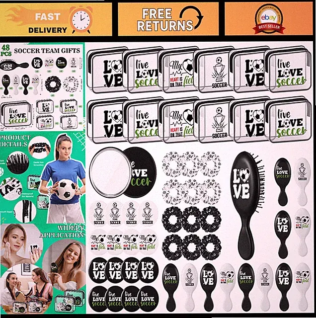 48 Pcs Soccer Party Favors - PVC Bags, Makeup Mirror, Hair Scrunchies & More!