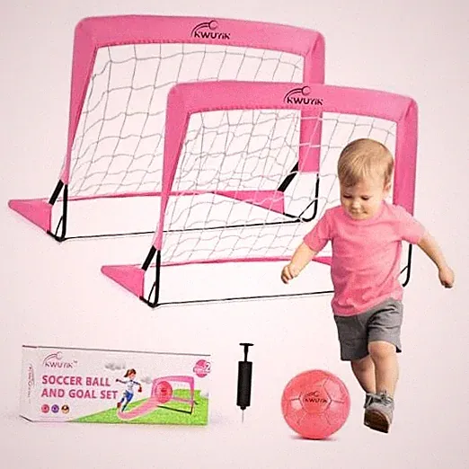 4Pcs Soccer Goals Set 2Pcs Soccer Nets 2x1.5ft 1Pcs Ball 1Pcs Pump Indoor Pink