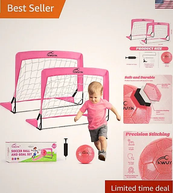 4Pcs Soccer Goals Set 2Pcs Soccer Nets 2x1.5ft 1Pcs Ball 1Pcs Pump Indoor Soc...