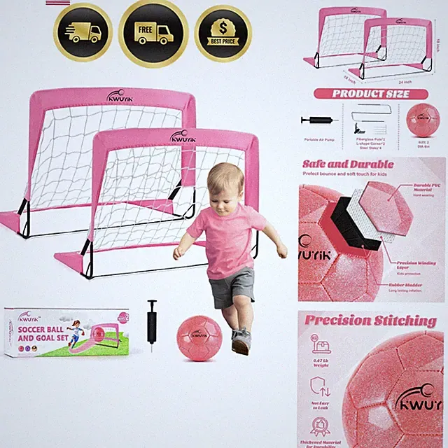 4Pcs Soccer Goals Set 2Pcs Soccer Nets 2x1.5ft 1Pcs Ball 1Pcs Pump Indoor Soc...