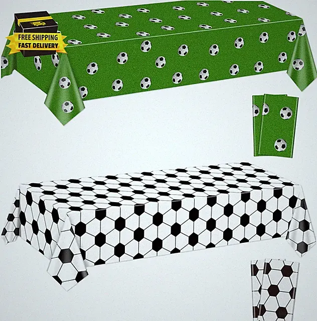 4Pcs Soccer Tablecloths, Soccer Pattern Party Table Cover, Rectangular Grass Tab