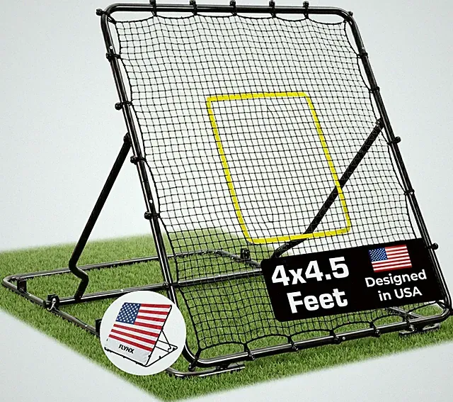 4x4.5 Ft Baseball Rebounder Net - Adjustable Angles, Heavy-Duty Steel Frame