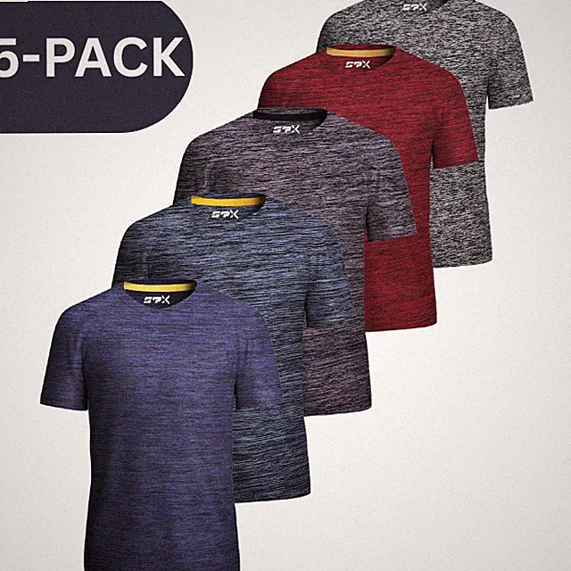 [5 Pack] Mens Active Athletic T Shirts Gym Running Workout Dry-Fit Crew Neck Top