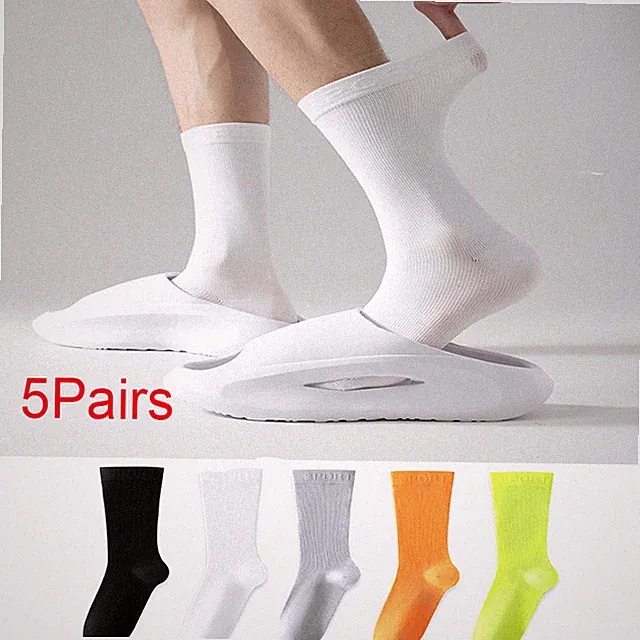 5 Pairs Men's Solid Color Sports Athletic Socks Mid-Calf Anti-Slip Crew Socks US