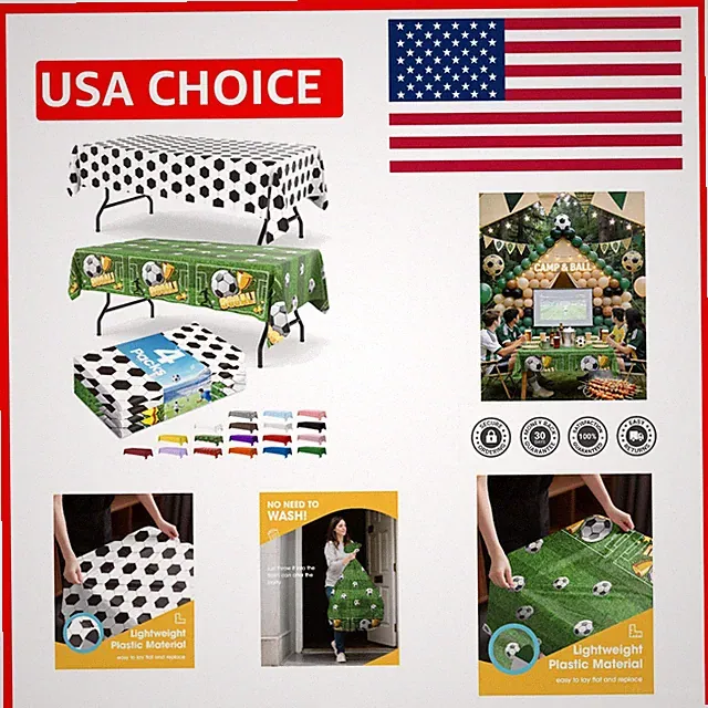 54" x 108" Soccer Disposable Tablecloths – Perfect for World Cup Celebrations