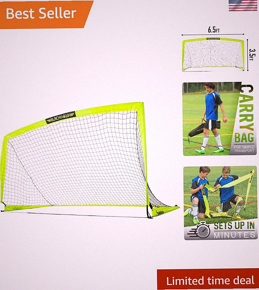 6.5' x 3.5' Blackhawk Soccer Goal - Portable Fun with Ground Stakes & Carry Bag