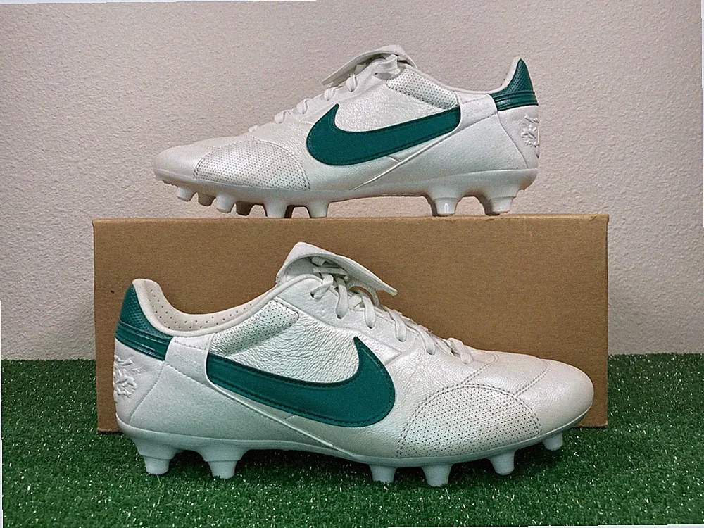 6 Men/7.5 Women - Nike Premier III 3 FG Leather Pearl White Green Soccer Cleats