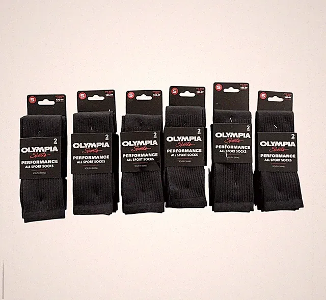 6-Pack Olympia Sports Small Youth Size 13C-4Y Black Performance Soccer Socks