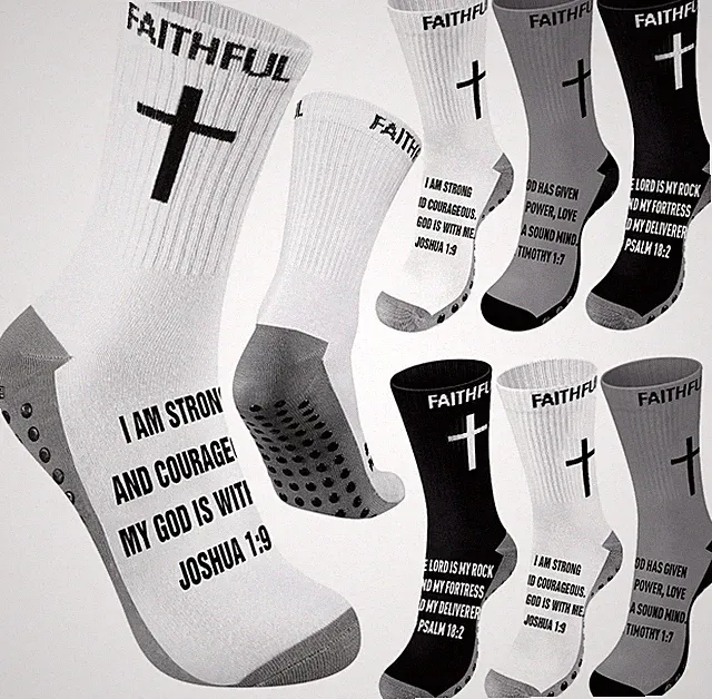 6 Pairs Grip Soccer Socks for US 6-13 anti Slip Sock with Bible Verse Religion G