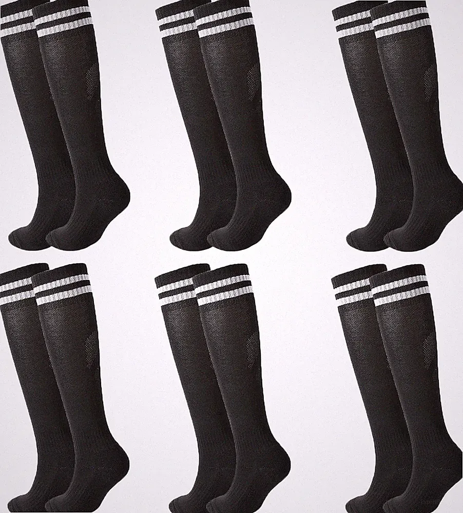 6 Pairs Kids Soccer Socks Stretchy Knee High Tube Football Athletic Team Socks