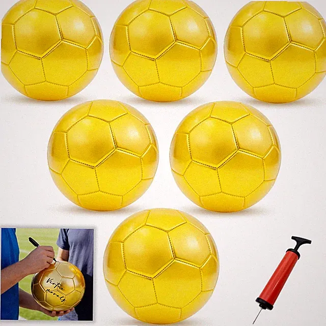 6 Pcs Gold Soccer Ball Size 3, DIY Autograph Football, with Air Pump Display...