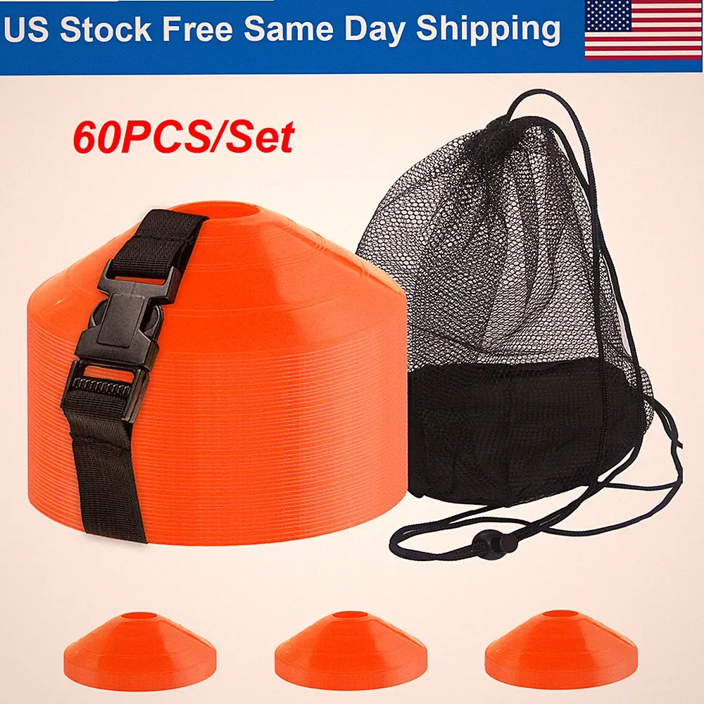 60Pcs Disc Soccer Cones Football Training Field Marking Cross Sports Aids Orange