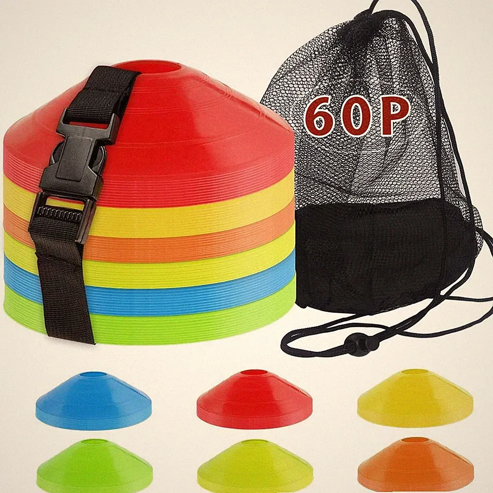 60PCS Soccer Cones with Strap Carry Bag Agility Disc Cones Soccer Training Co...