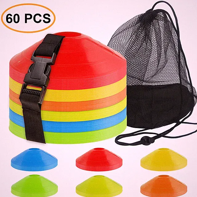60Pcs Soccer Disc Cones Football Agility Training Field Marking Aid w/ Carry Bag