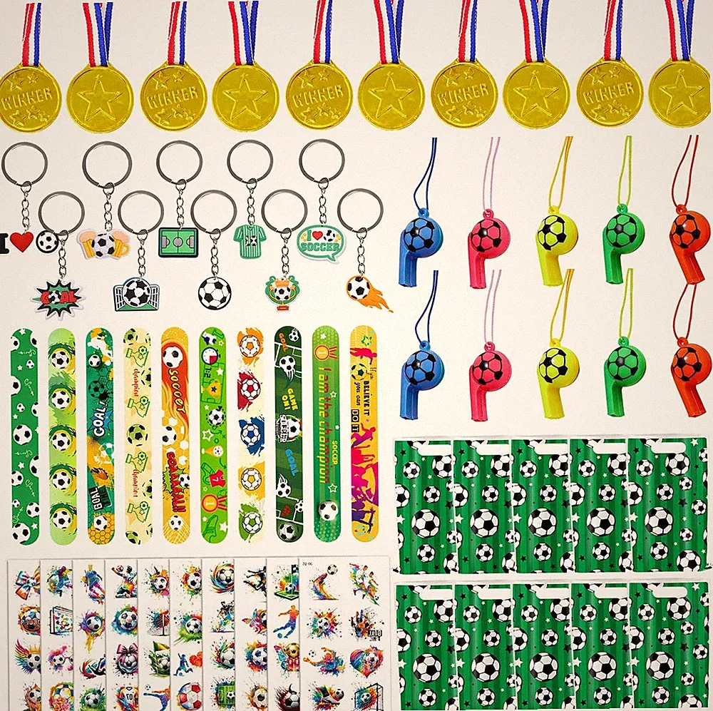 60PCS Soccer Party Favors, Soccer Goodie Bag Stuffers with 10 X 6.5 Inch Bags Ke