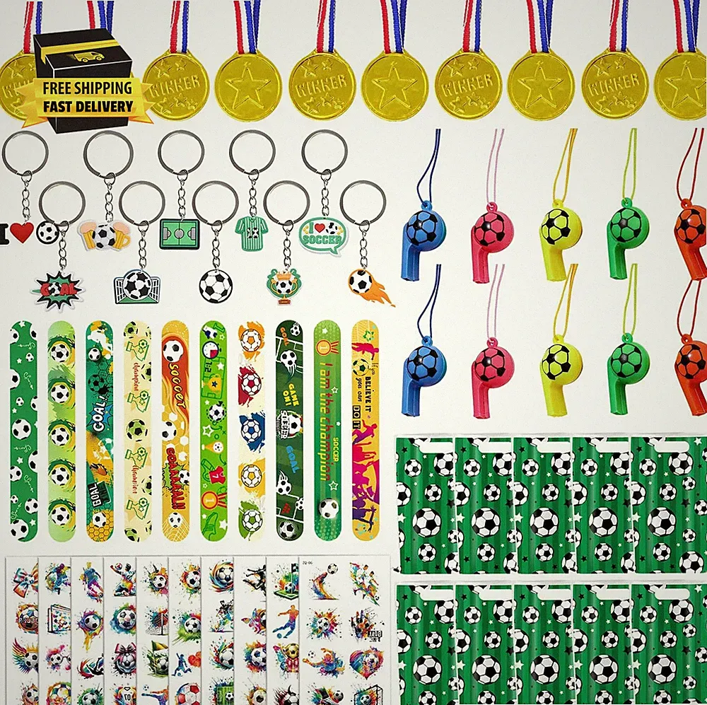 60PCS Soccer Party Favors, Soccer Goodie Bag Stuffers with 10 X 6.5 Inch Bags Ke