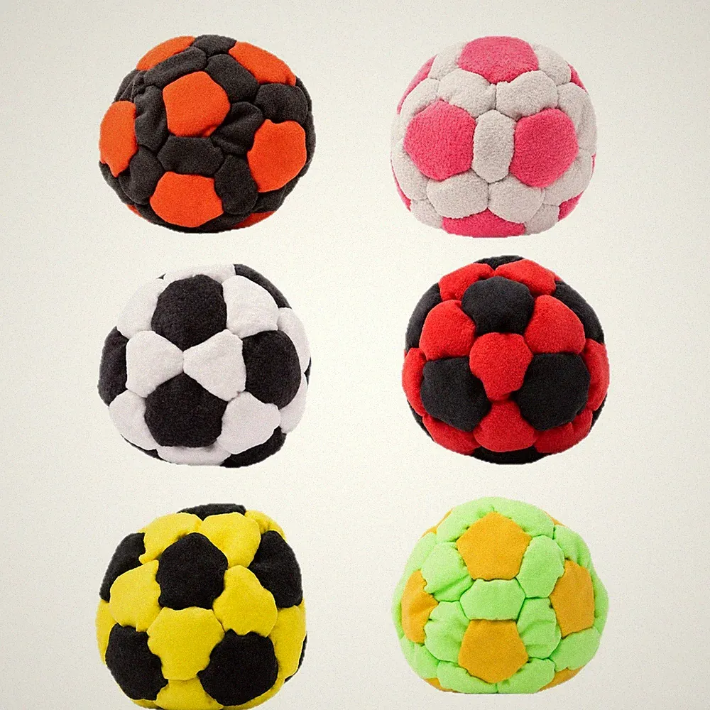 6Pc Handmade Knit & Soccer Hacky Sacks Soft Plush Footbags Adults Kids