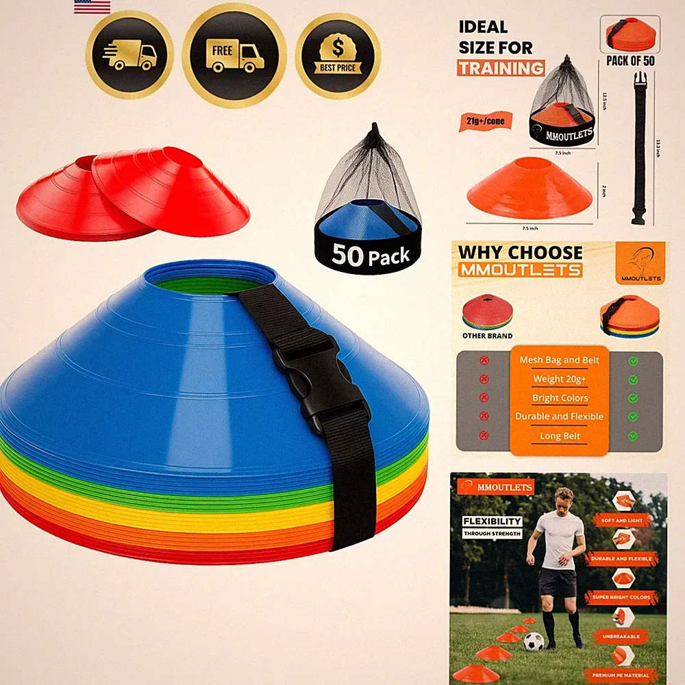 75/50/25 Pack, Pro-Grade Soccer Training Cones Set, Durable Agility Soccer Co...