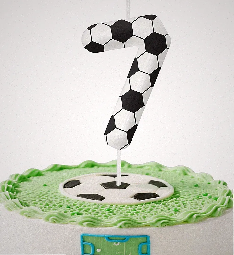 7Th Birthday Candles, Soccer Cake Topper for Boys Girls, Number 7 Candle Footbal