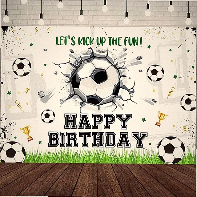 7x5ft Soccer Birthday Backdrop Lets Kick Up The Fun Photography Background Wh...