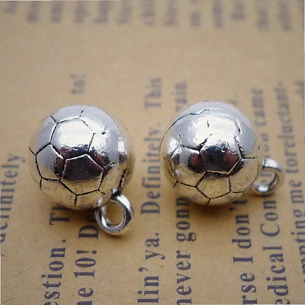 8/ 20PCS, 3D Antique Silver Soccer Ball Charm Pendant, Soccer ball Charm JHS276