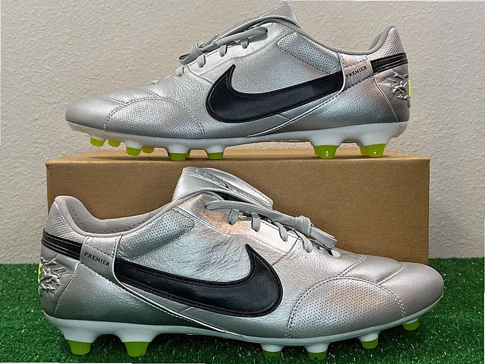 8 Men/9.5 Women - Nike Premier III 3 FG Leather Silver Grey Black Soccer Cleats