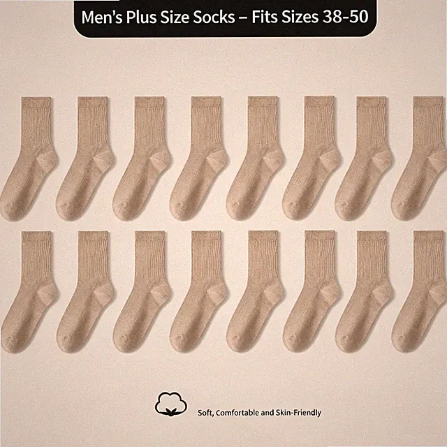 8 Pack Men's Big Size Cotton Crew Socks Breathable Anti-Odor Athletic Socks