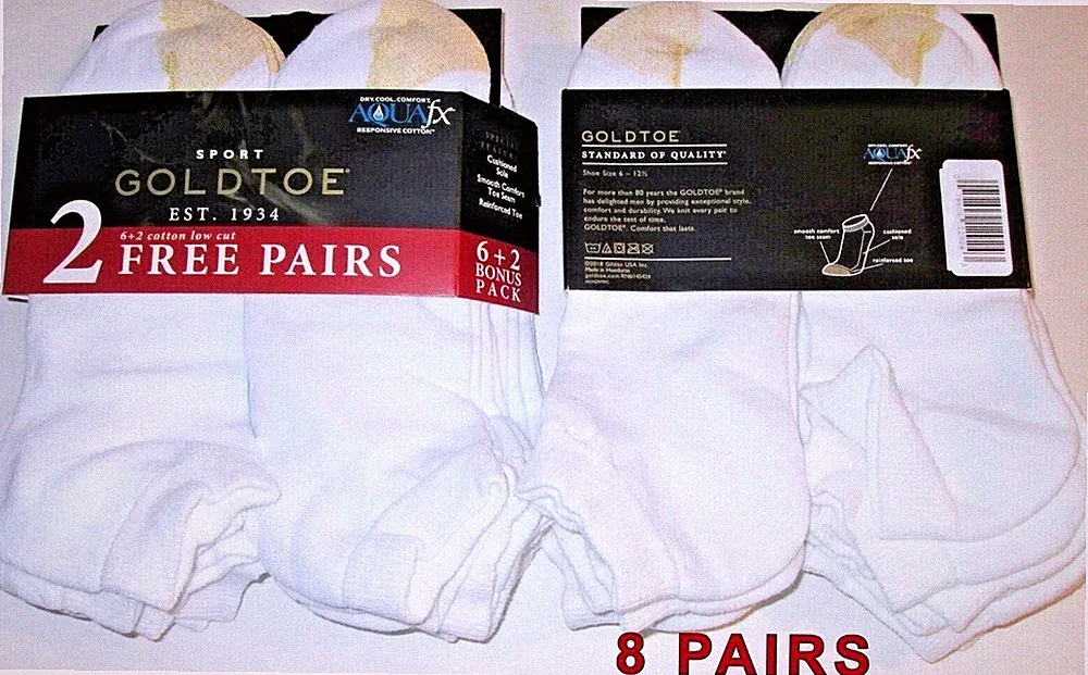 8 Pairs Mens Gold Toe Aqua FX Moisture Dry Cool Comfort Cotton Low Cut Socks