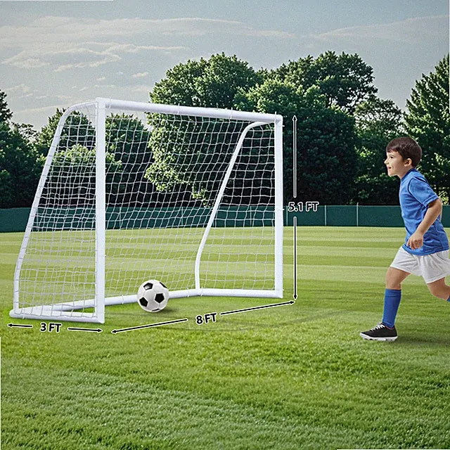 8 x 5' PVC Soccer Goal Net Steel Post Frame Backyard Football Training Set White