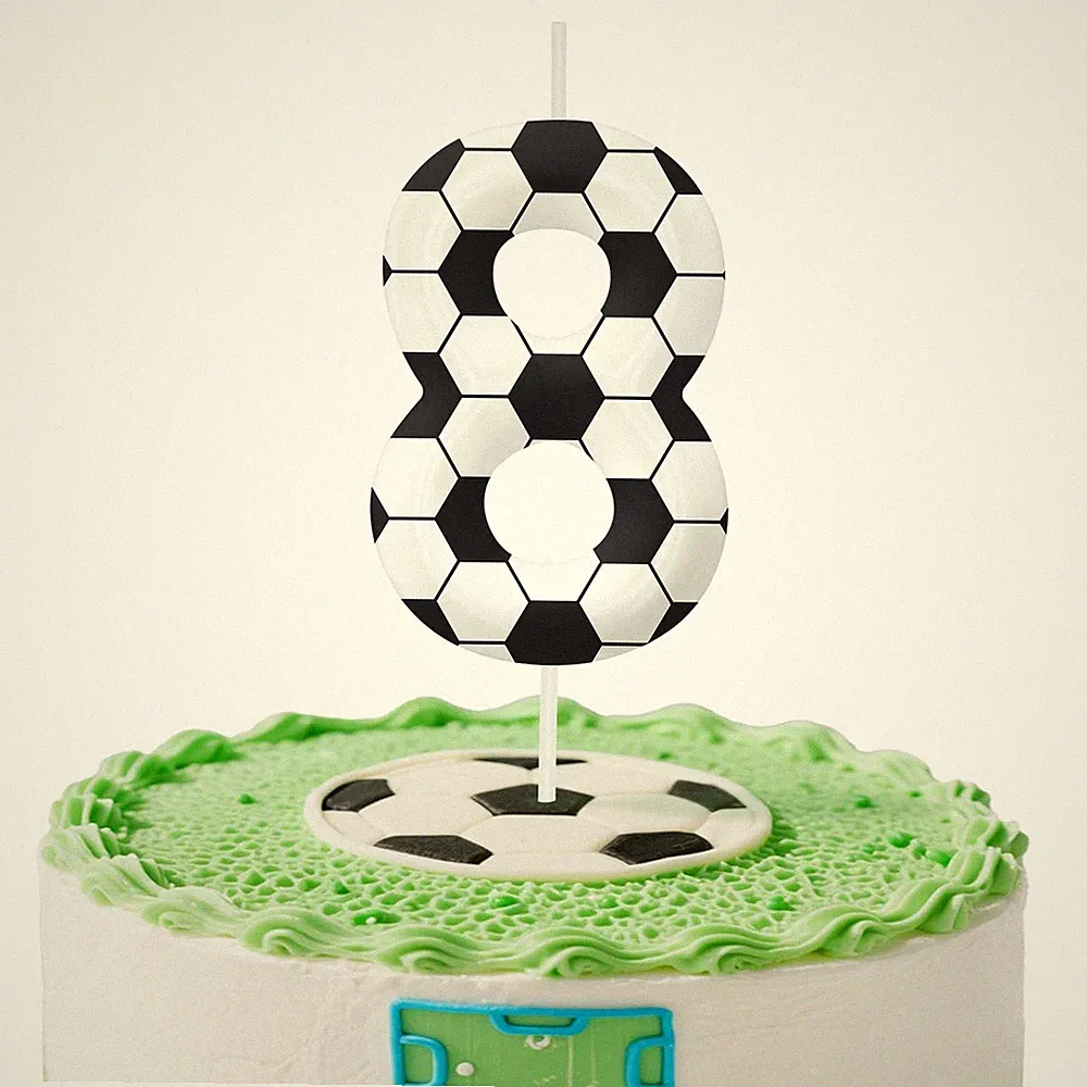 8th Birthday Candles, Soccer Cake Topper for Boys Girls, Number 8 8, Football