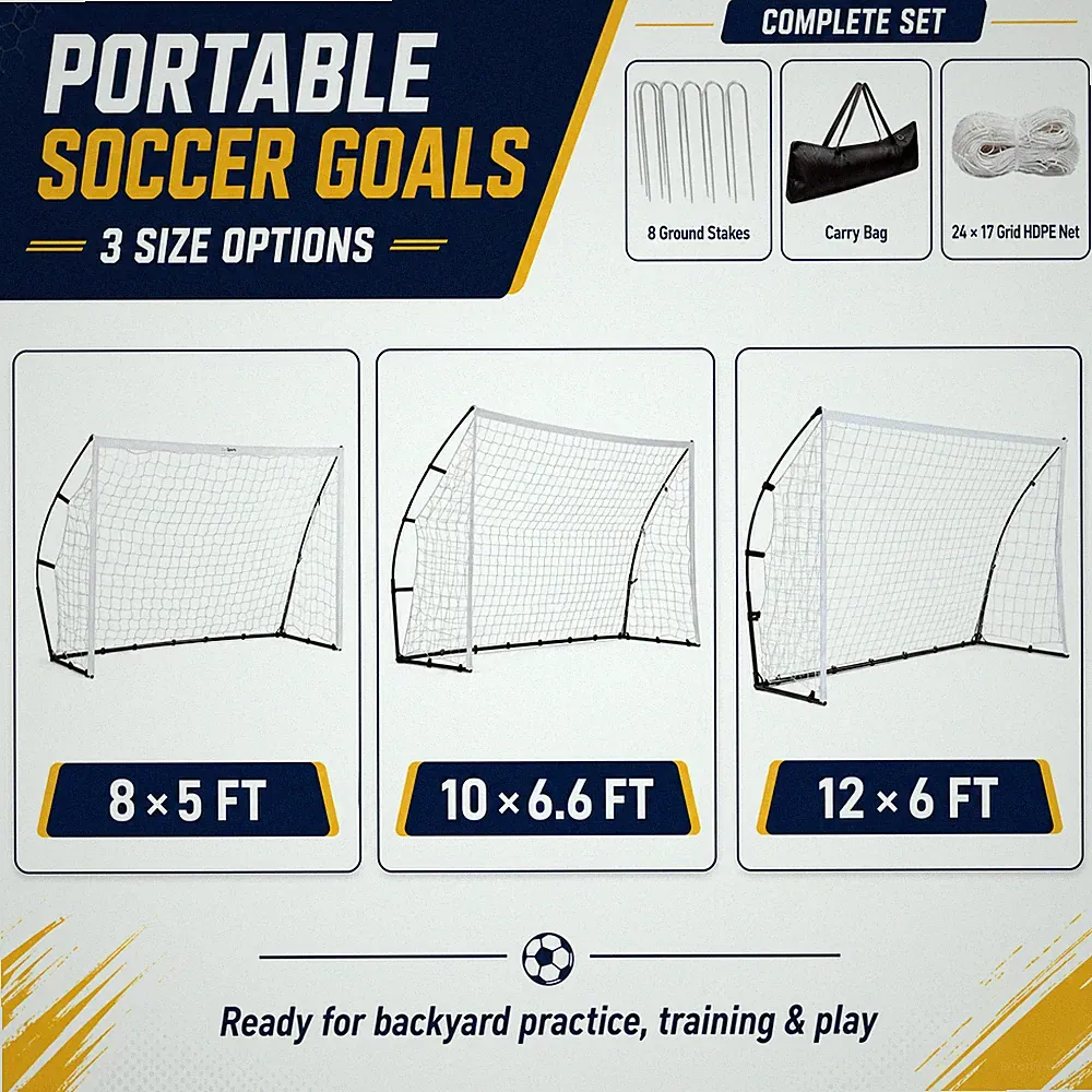 8x5/10 X 6.6/12 x 6 FT Portable Soccer Goal Steel Frame Backyard Football Net