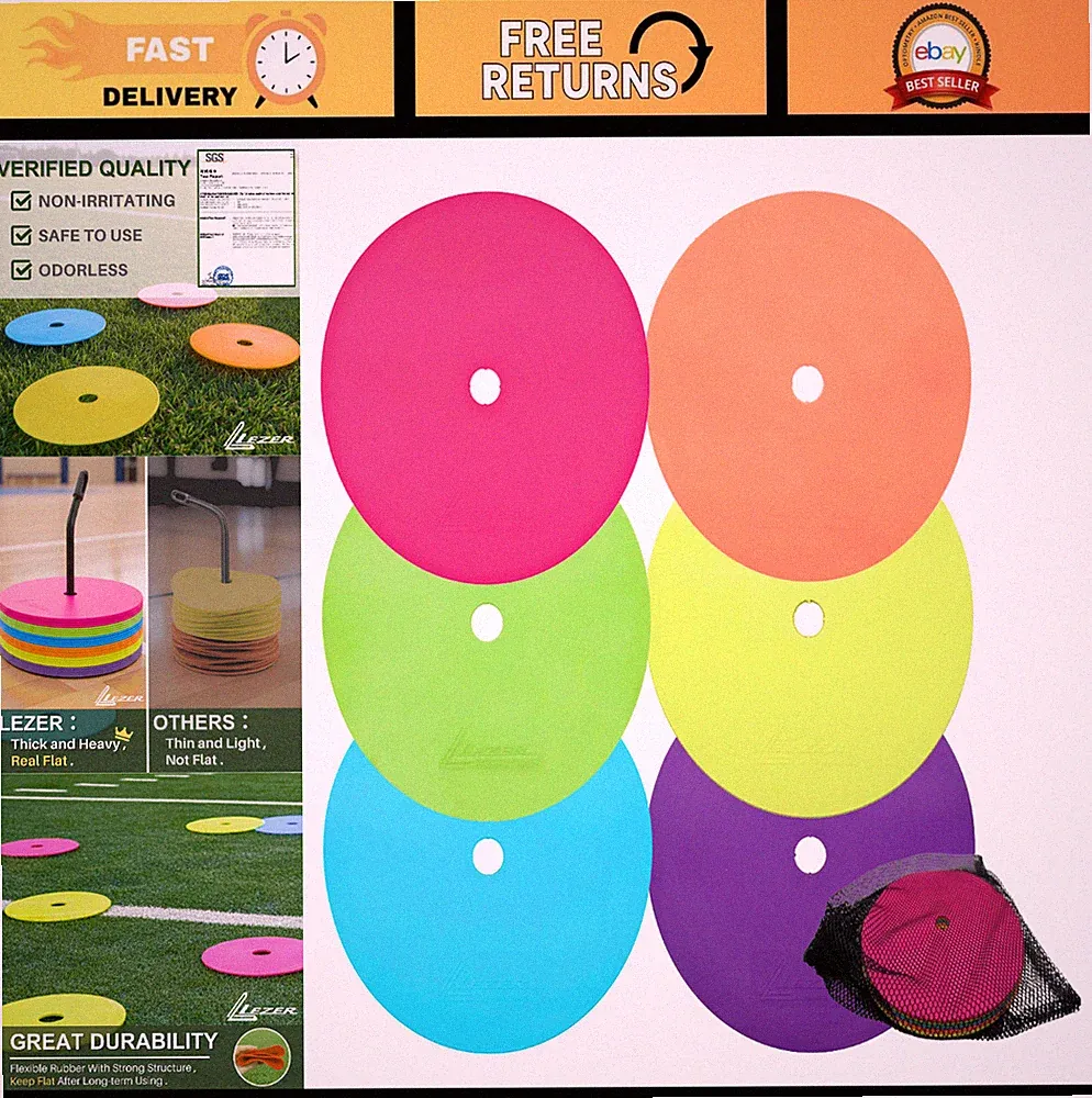 9" Flat Cones Spot Markers for Soccer, Agility Training, Field Court Discs