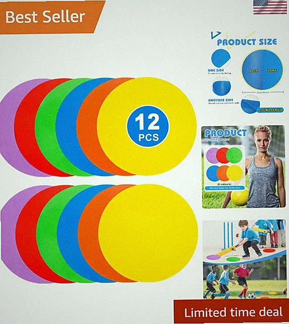 9-Inch Non-Slip Flat Field Cones Set of 24 for Agility Training - Bright Colors