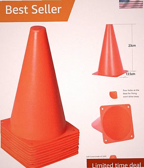 9 inch Orange Traffic Cones, Plastic Sports Cones, Soccer Training Cones for...