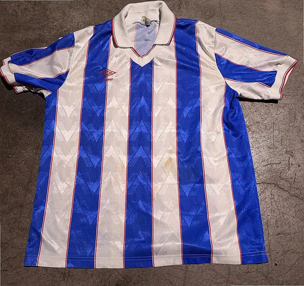 90s Vintage UMBRO Soccer Jersey #20 Striped Red Blue White XL