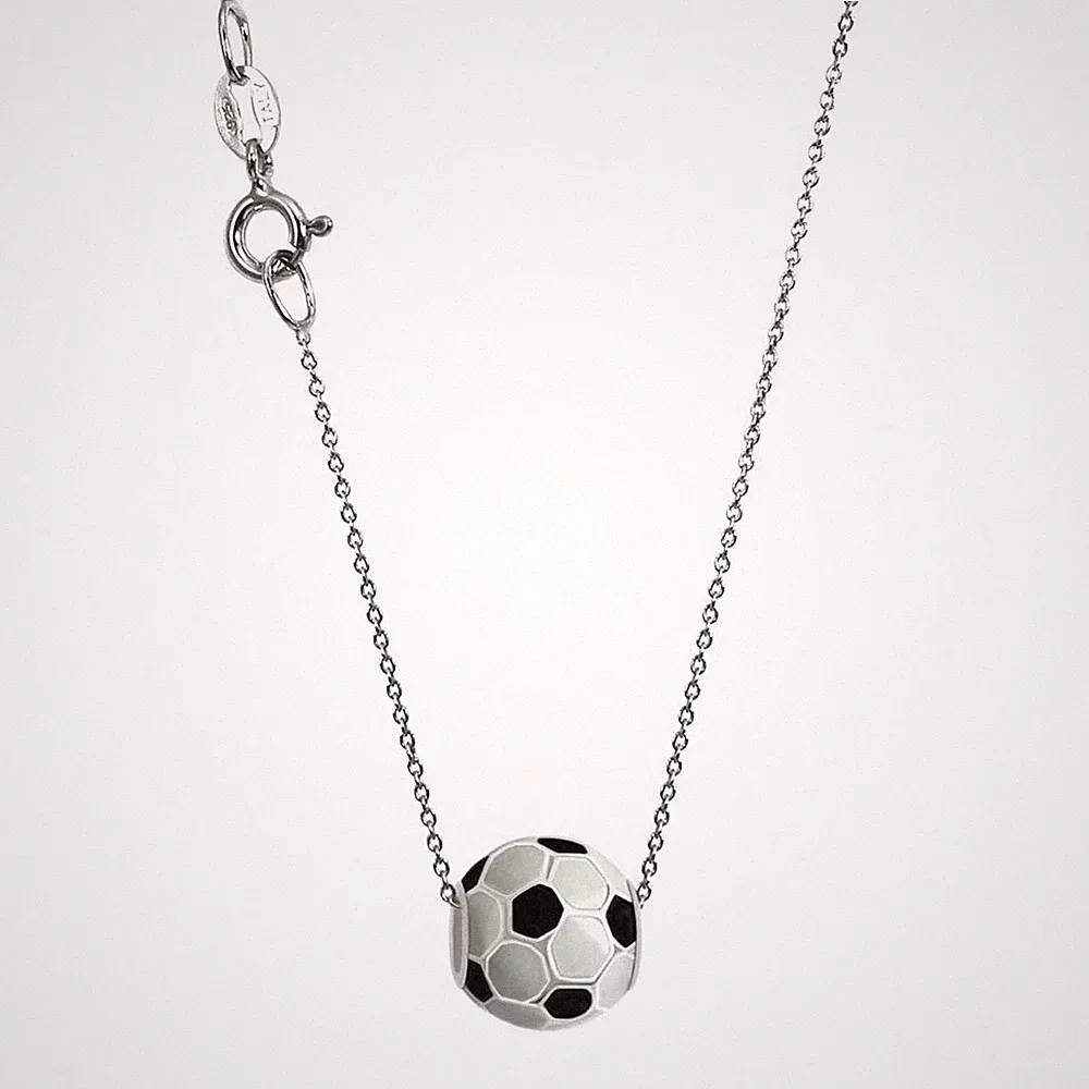 925 Sterling Silver Chain with Soccer ball Charm Necklace N1071