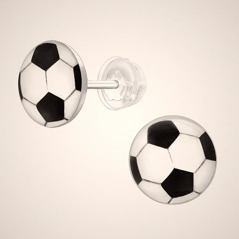 925 Sterling Silver Children's Sports Stud Earrings Soccer Ball