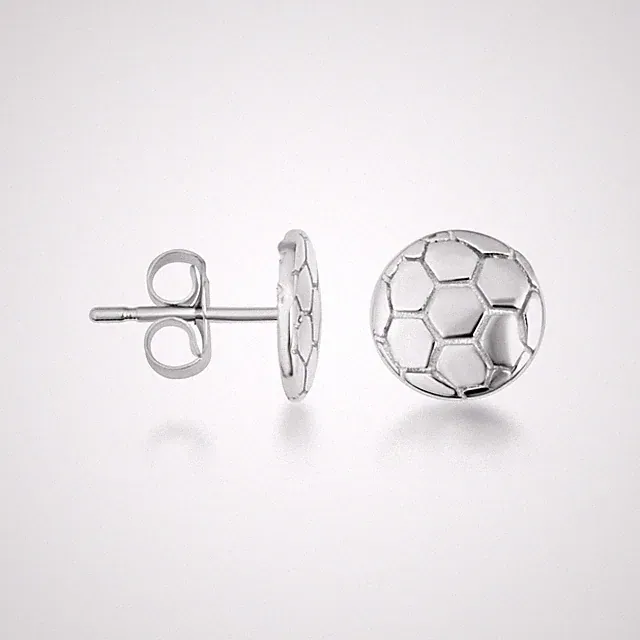 .925 Sterling Silver Soccer Ball Athletic Sports Stud Earrings