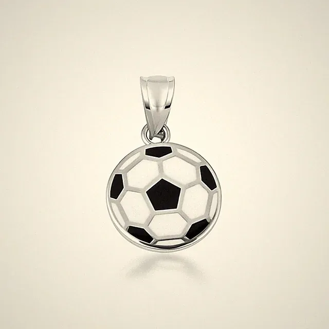 .925 Sterling Silver Soccer Ball Enamel Sports Pendant Necklace