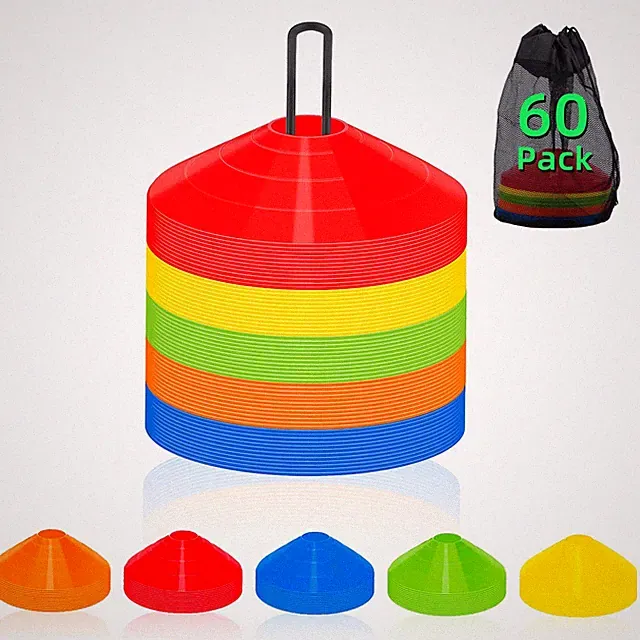 A-60 Pack Soccer Cones, ‎Made of bright orange, red, yellow, green, blue....