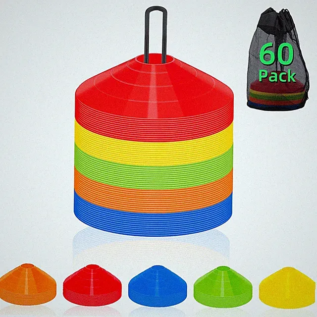 A-60 Pack Soccer Cones, ‎Made of bright orange, red, yellow, green, blue....