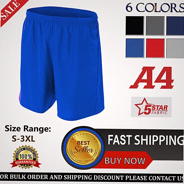 A4 Mens 100% Woven Polyester Moisture Wicking 7" Soccer Shorts N5343 S-3XL