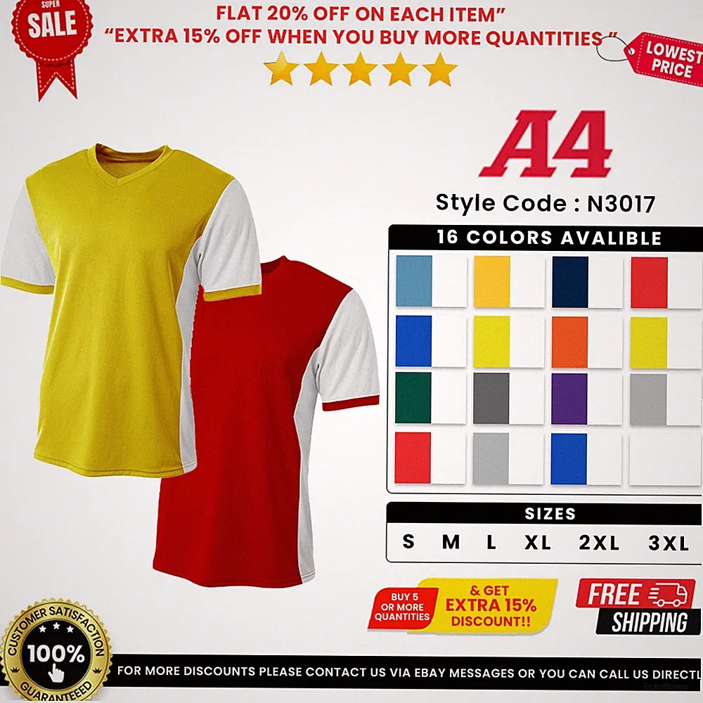 A4 N3017 Men's Polyester Bird's Eye Mesh V-Neck Premier Soccer Jersey T-Shirt