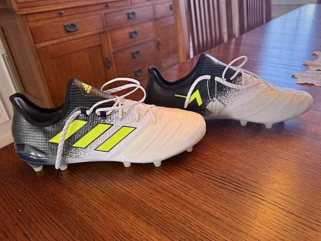 Adidas ACE 17.1 Leather FG Soccer Cleats Fluorescent Green White Black.