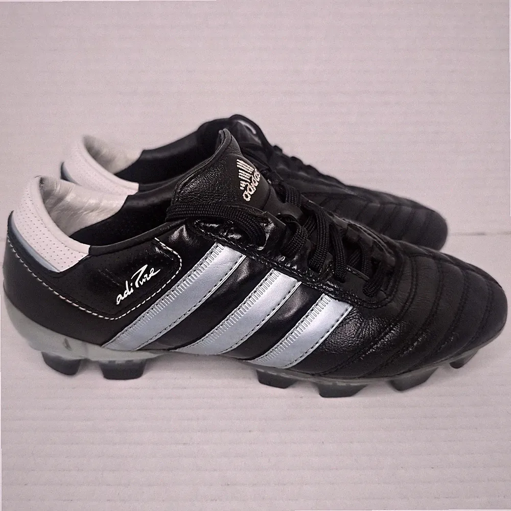 Adidas AdiPure Leather Football Soccer Cleats Boots US 5.5 Black Light Blue Str