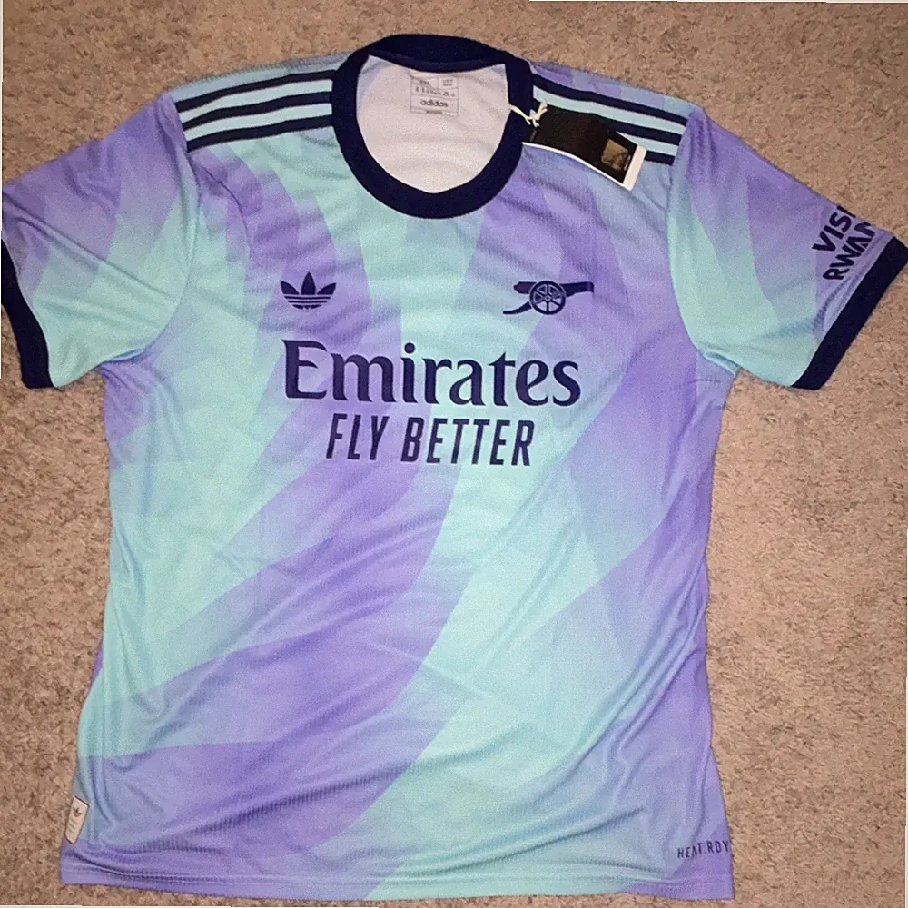 adidas Arsenal Soccer Jersey 2XL Purple Blue Emirates Fly Better Visit Rwanda