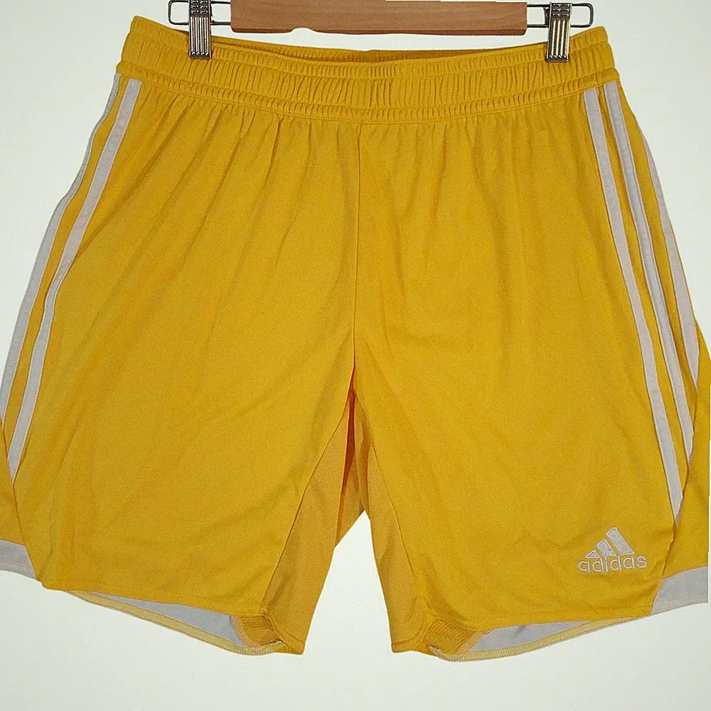 Adidas Athletic Shorts Women Large Yellow Climacool 3-Stripe Soccer Gym Training